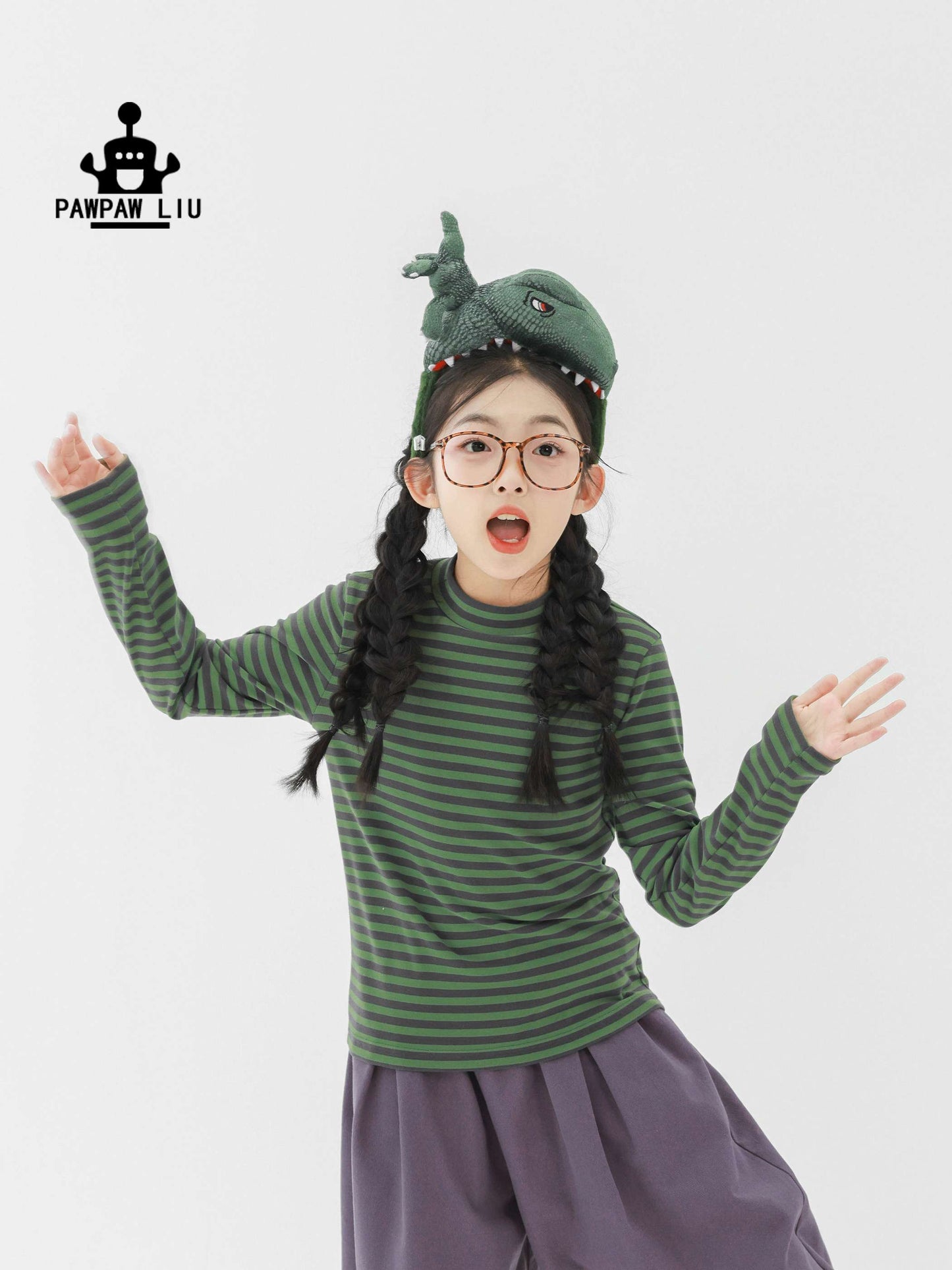 長袖Tシャツ Pawpaw Liu | Blue Green Striped Base Shirt ブルーグリーン ボーダー 長袖 トップス【mh0020074】