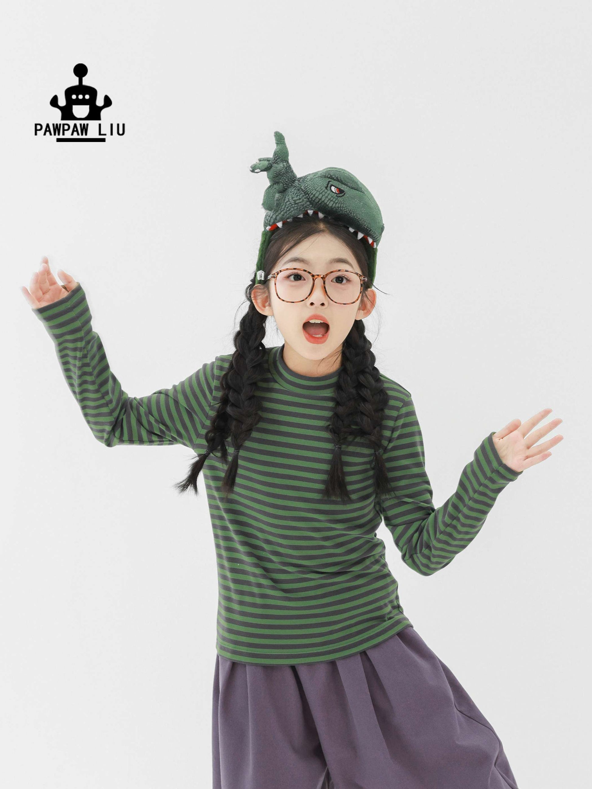 長袖Tシャツ Pawpaw Liu | Blue Green Striped Base Shirt ブルーグリーン ボーダー 長袖 トップス【mh0020074】