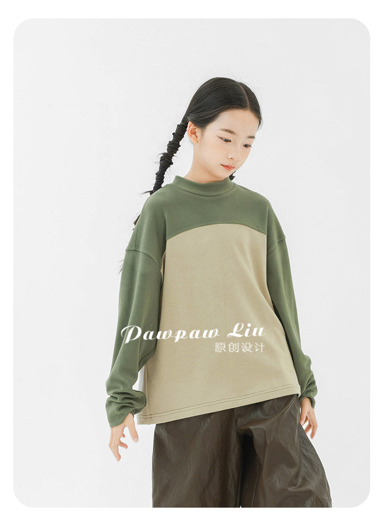 長袖Tシャツ Pawpaw Liu | Color Block Velvet Base Shirt パッチワークベロアトップス【mh0020065】