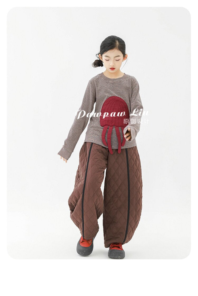長袖Tシャツ Pawpaw Liu | Gray Jellyfish Striped T-Shirt グレー クラゲ ストライプ Tシャツ【mh0020086】