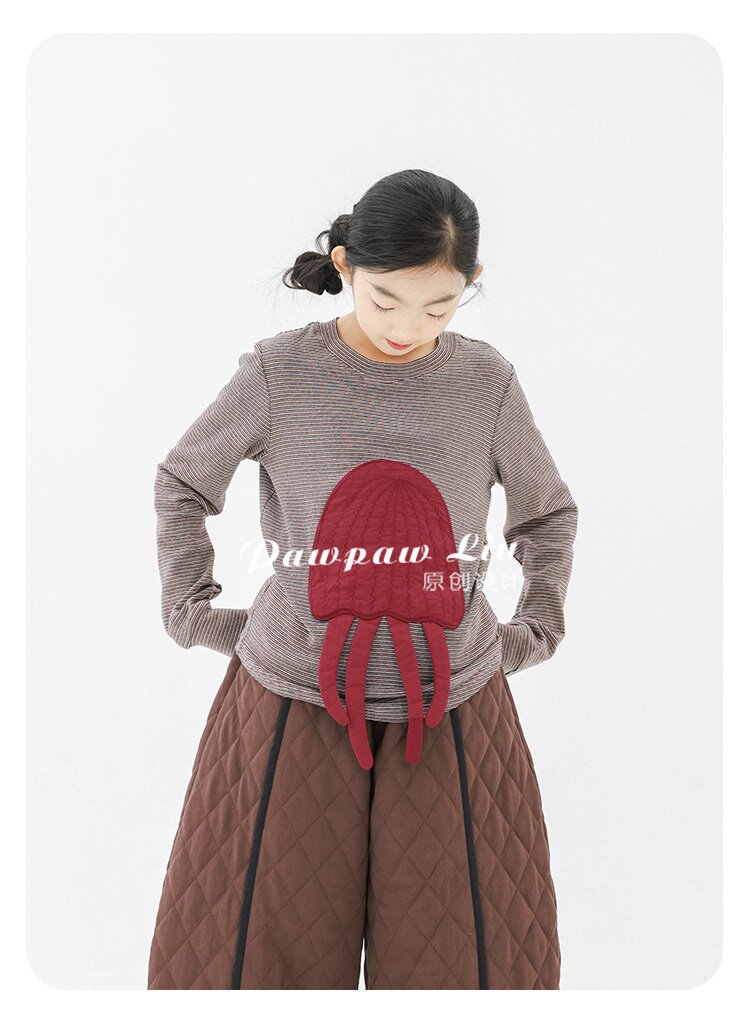 長袖Tシャツ Pawpaw Liu | Gray Jellyfish Striped T-Shirt グレー クラゲ ストライプ Tシャツ【mh0020086】