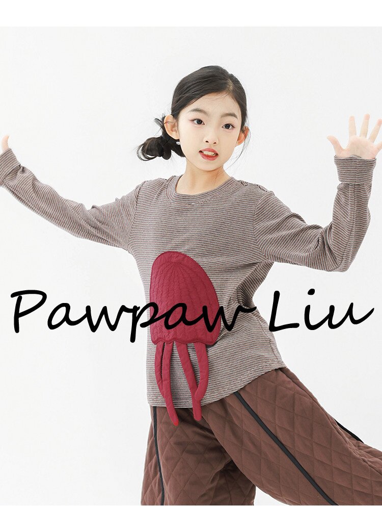 長袖Tシャツ Pawpaw Liu | Gray Jellyfish Striped T-Shirt グレー クラゲ ストライプ Tシャツ【mh0020086】