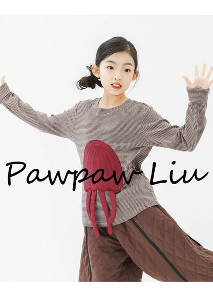 長袖Tシャツ Pawpaw Liu | Gray Jellyfish Striped T-Shirt グレー クラゲ ストライプ Tシャツ【mh0020086】