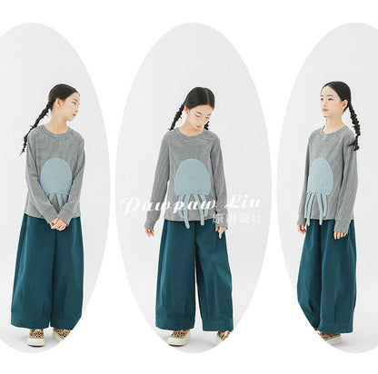 長袖Tシャツ Pawpaw Liu | Gray Jellyfish Striped T-Shirt グレー クラゲ ストライプ Tシャツ【mh0020086】