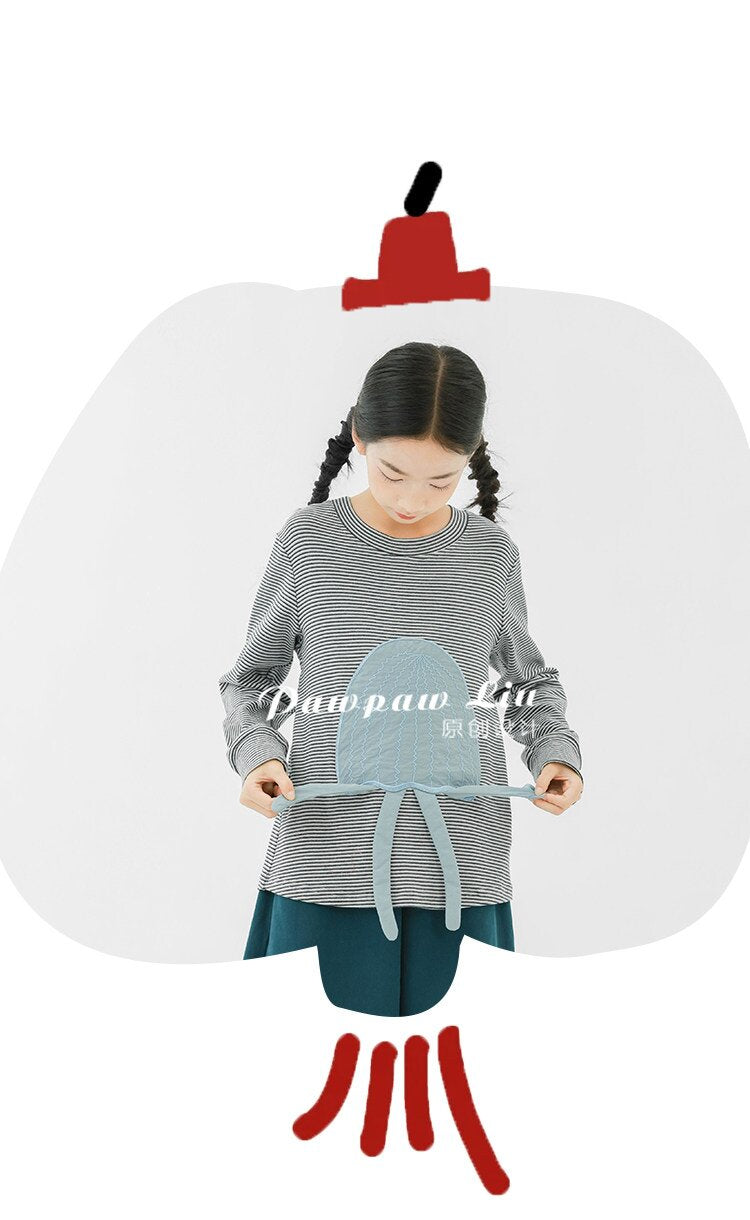 長袖Tシャツ Pawpaw Liu | Gray Jellyfish Striped T-Shirt グレー クラゲ ストライプ Tシャツ【mh0020086】