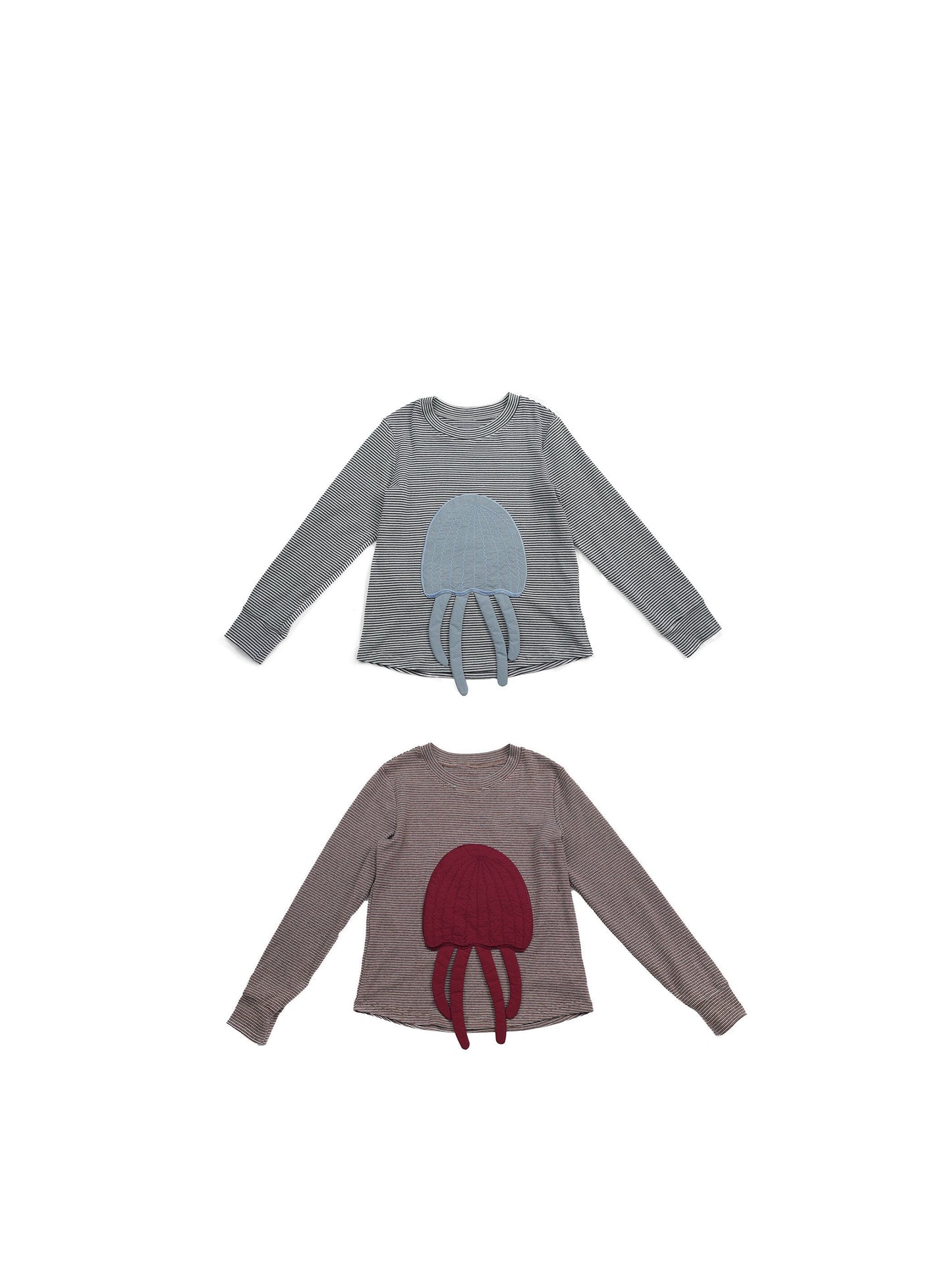 長袖Tシャツ Pawpaw Liu | Gray Jellyfish Striped T-Shirt グレー クラゲ ストライプ Tシャツ【mh0020086】