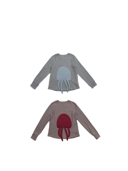 長袖Tシャツ Pawpaw Liu | Gray Jellyfish Striped T-Shirt グレー クラゲ ストライプ Tシャツ【mh0020086】