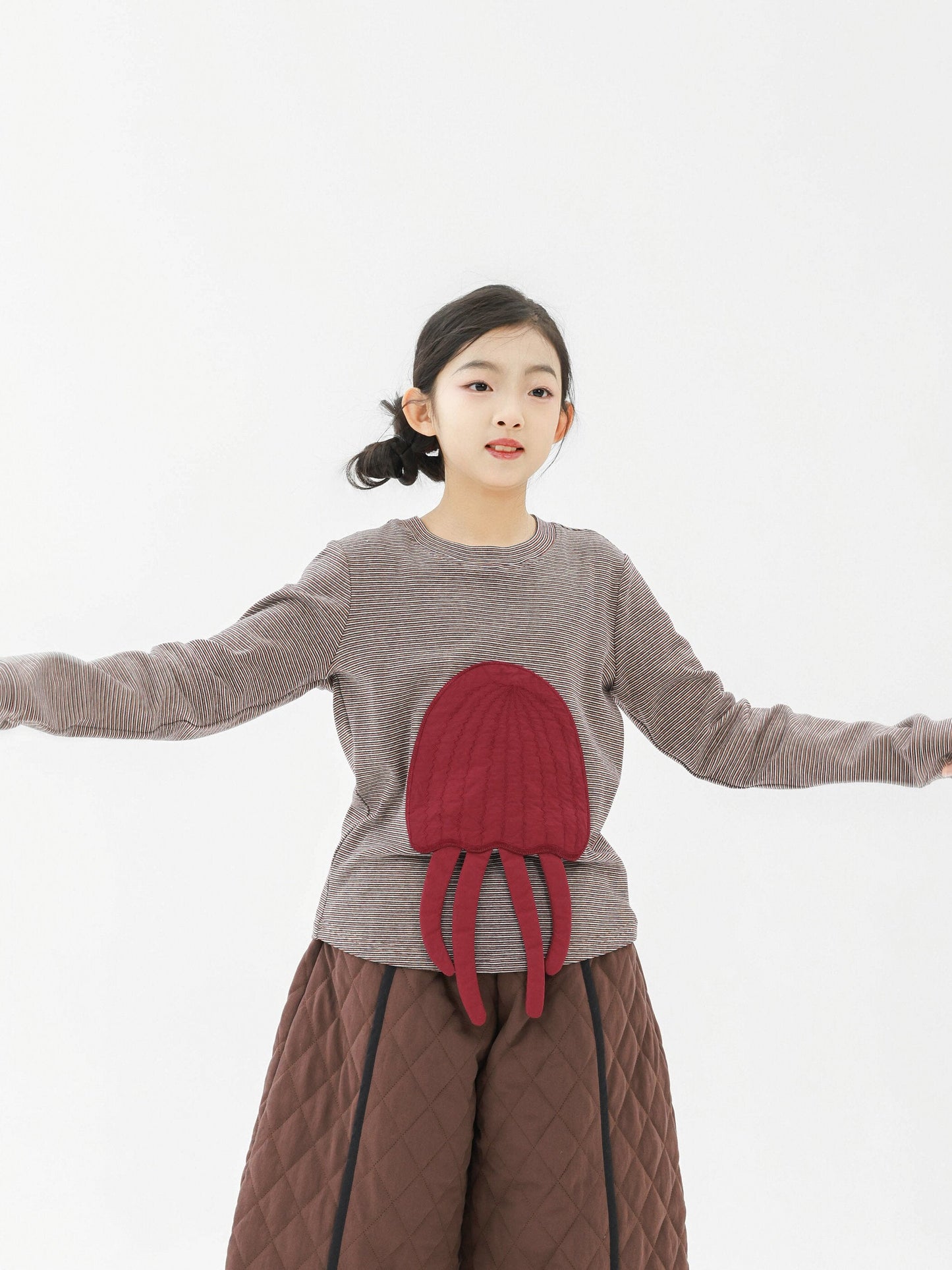 長袖Tシャツ Pawpaw Liu | Gray Jellyfish Striped T-Shirt グレー クラゲ ストライプ Tシャツ【mh0020086】