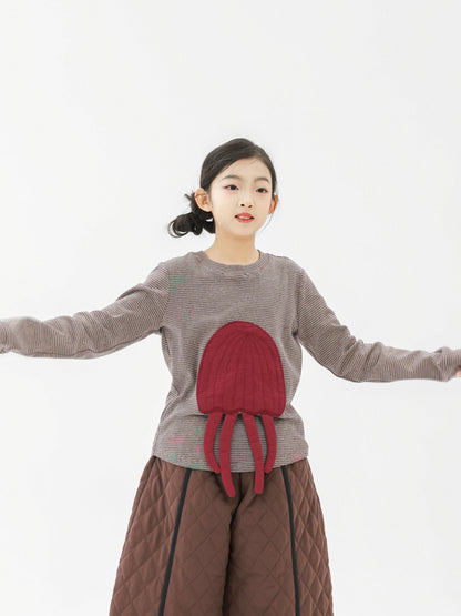 長袖Tシャツ Pawpaw Liu | Gray Jellyfish Striped T-Shirt グレー クラゲ ストライプ Tシャツ【mh0020086】