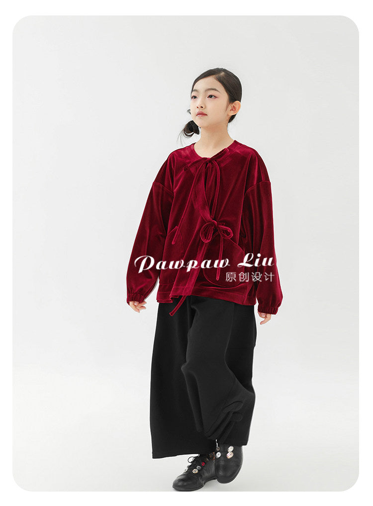 長袖Tシャツ Pawpaw Liu | Red Gold Velvet Long Sleeve T-Shirt ベロア ベルベット 長袖 Tシャツ【mh0020072】