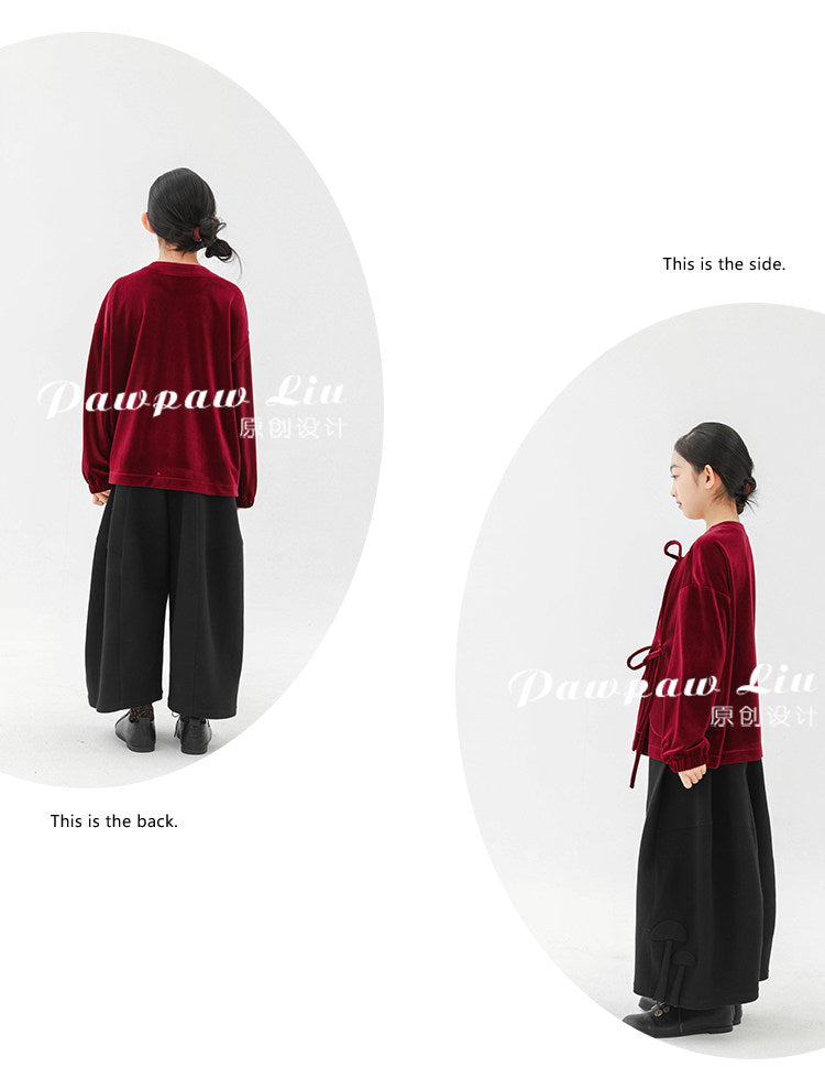 長袖Tシャツ Pawpaw Liu | Red Gold Velvet Long Sleeve T-Shirt ベロア ベルベット 長袖 Tシャツ【mh0020072】