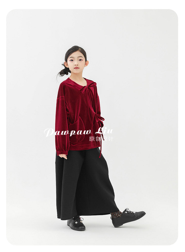 長袖Tシャツ Pawpaw Liu | Red Gold Velvet Long Sleeve T-Shirt ベロア ベルベット 長袖 Tシャツ【mh0020072】