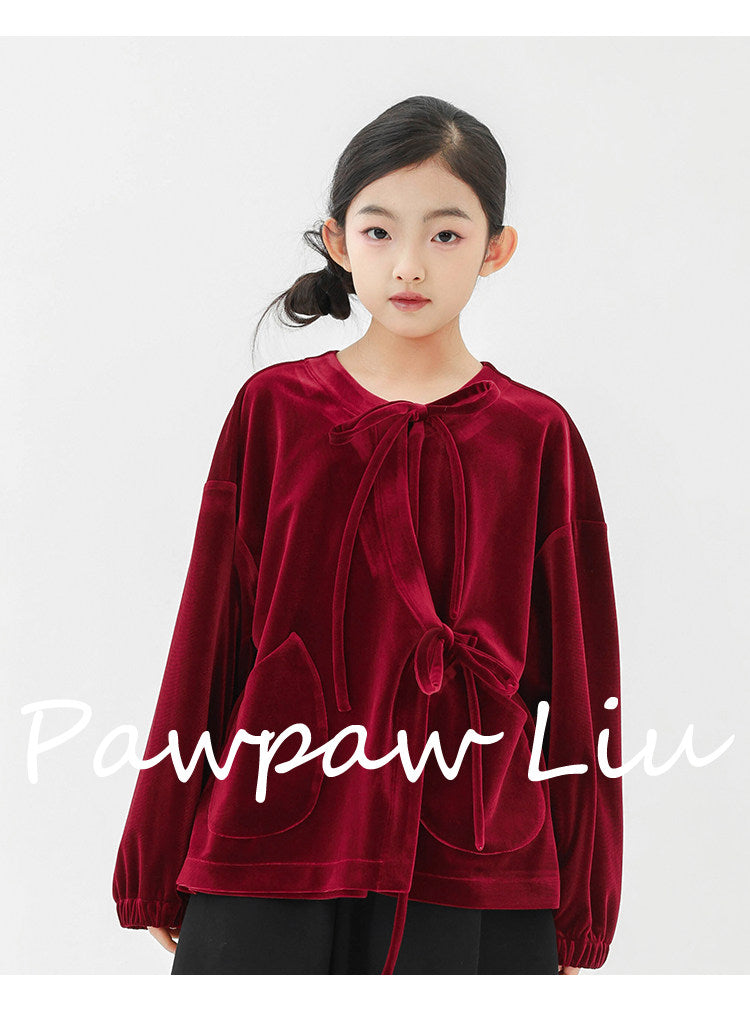 長袖Tシャツ Pawpaw Liu | Red Gold Velvet Long Sleeve T-Shirt ベロア ベルベット 長袖 Tシャツ【mh0020072】