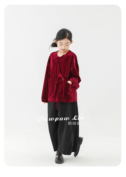 長袖Tシャツ Pawpaw Liu | Red Gold Velvet Long Sleeve T-Shirt ベロア ベルベット 長袖 Tシャツ【mh0020072】