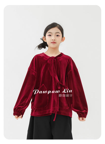 長袖Tシャツ Pawpaw Liu | Red Gold Velvet Long Sleeve T-Shirt ベロア ベルベット 長袖 Tシャツ【mh0020072】