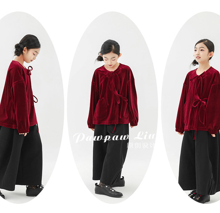 長袖Tシャツ Pawpaw Liu | Red Gold Velvet Long Sleeve T-Shirt ベロア ベルベット 長袖 Tシャツ【mh0020072】
