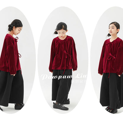 長袖Tシャツ Pawpaw Liu | Red Gold Velvet Long Sleeve T-Shirt ベロア ベルベット 長袖 Tシャツ【mh0020072】