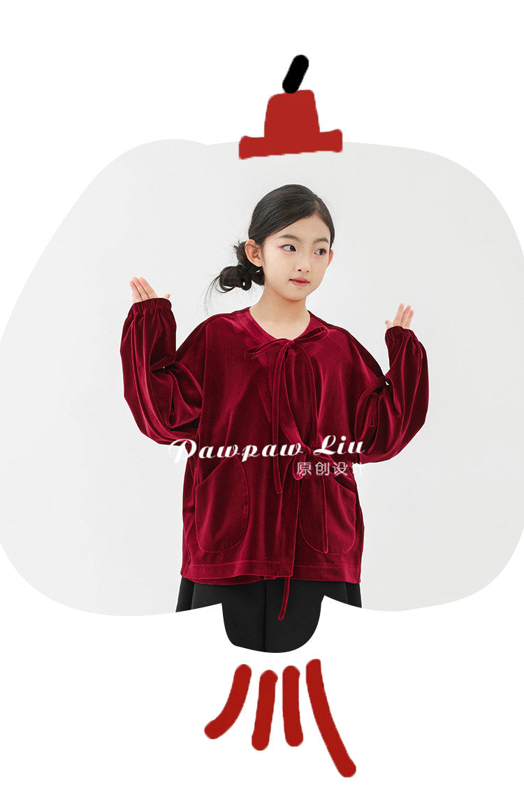 長袖Tシャツ Pawpaw Liu | Red Gold Velvet Long Sleeve T-Shirt ベロア ベルベット 長袖 Tシャツ【mh0020072】