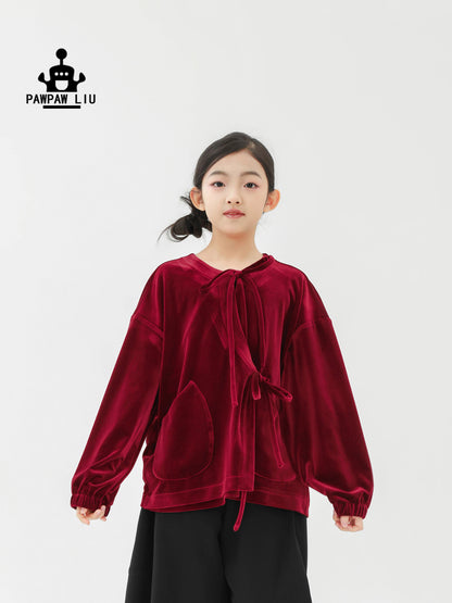 長袖Tシャツ Pawpaw Liu | Red Gold Velvet Long Sleeve T-Shirt ベロア ベルベット 長袖 Tシャツ【mh0020072】