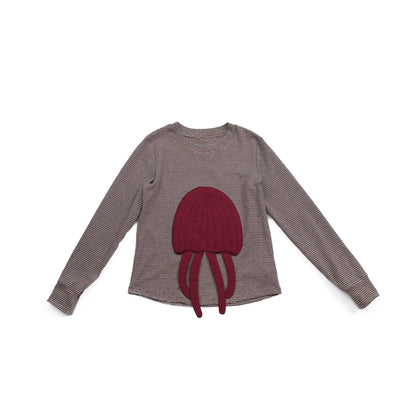 長袖Tシャツ Red / L Pawpaw Liu | Gray Jellyfish Striped T-Shirt グレー クラゲ ストライプ Tシャツ【mh0020086】
