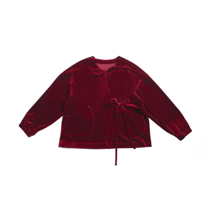 長袖Tシャツ Red / L Pawpaw Liu | Red Gold Velvet Long Sleeve T-Shirt ベロア ベルベット 長袖 Tシャツ【mh0020072】