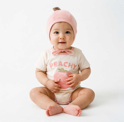 Peach Print Short Sleeve Jumpsuit ピーチプリント 半袖 ロンパース【mh0012229】 Peach / 66cm TOMMY'S GIFTS 半袖ロンパース