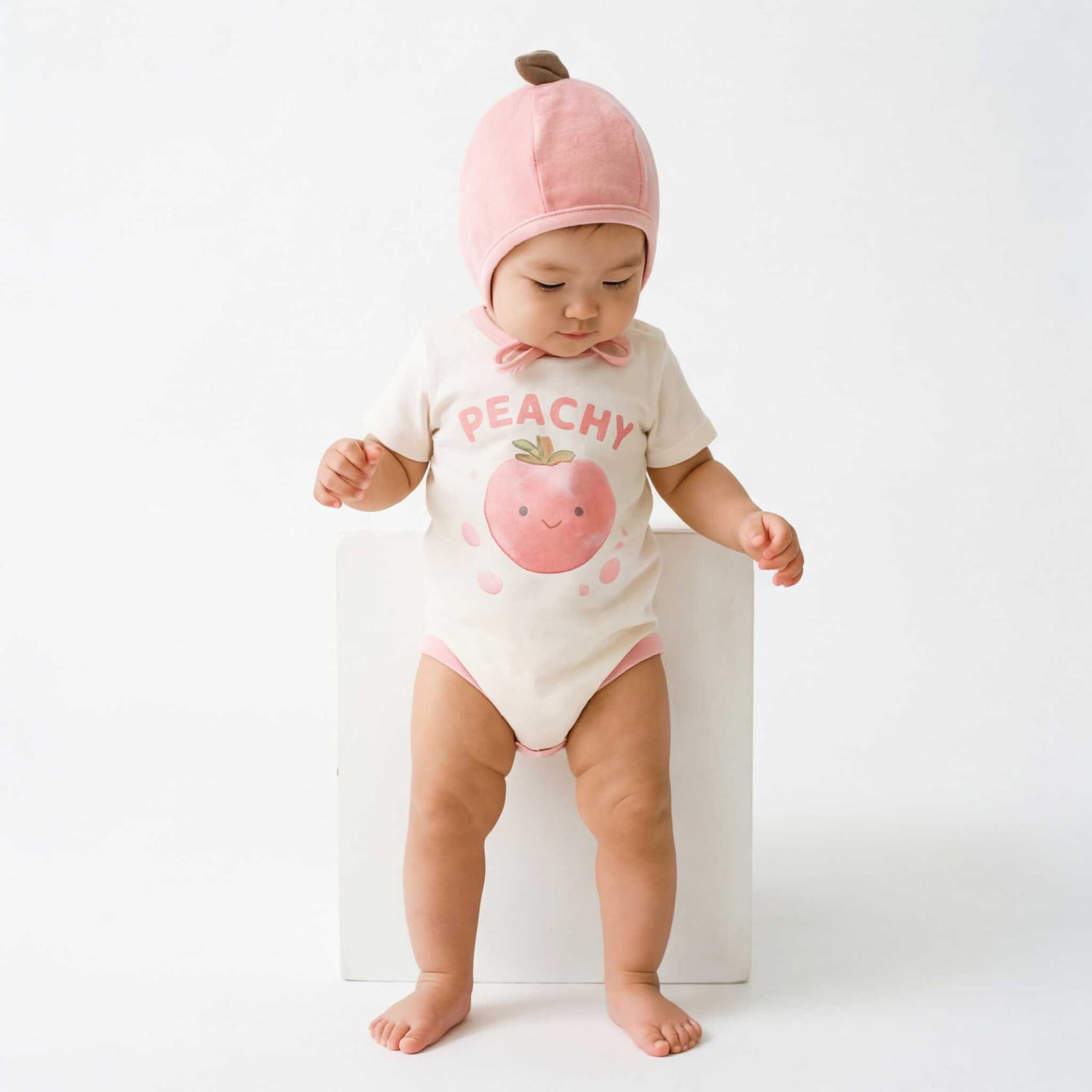 Peach Print Short Sleeve Jumpsuit ピーチプリント 半袖 ロンパース【mh0012229】 TOMMY'S GIFTS 半袖ロンパース