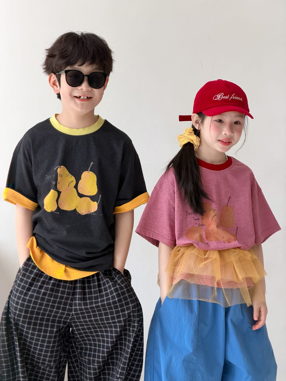 Pear Pattern Contrast Crewneck Top フルーツプリント 半袖Tシャツ【mh0013515】 KUMAI.KIDS 半袖Tシャツ