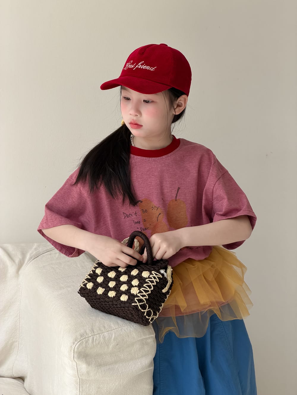 Pear Pattern Contrast Crewneck Top フルーツプリント 半袖Tシャツ【mh0013515】 KUMAI.KIDS 半袖Tシャツ