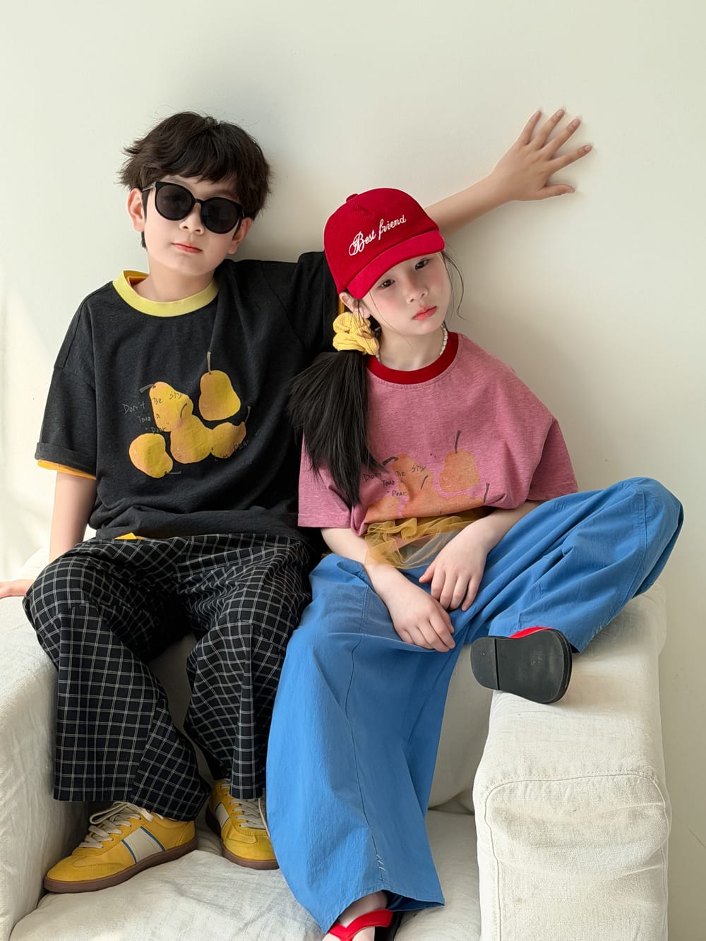 Pear Pattern Contrast Crewneck Top フルーツプリント 半袖Tシャツ【mh0013515】 KUMAI.KIDS 半袖Tシャツ