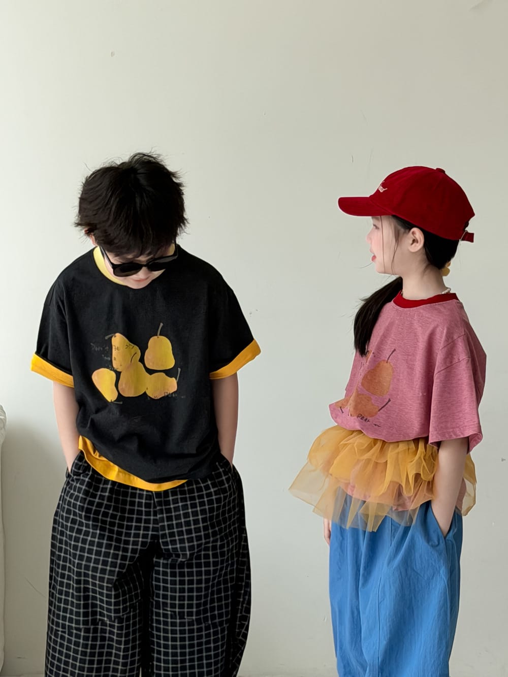 Pear Pattern Contrast Crewneck Top フルーツプリント 半袖Tシャツ【mh0013515】 KUMAI.KIDS 半袖Tシャツ
