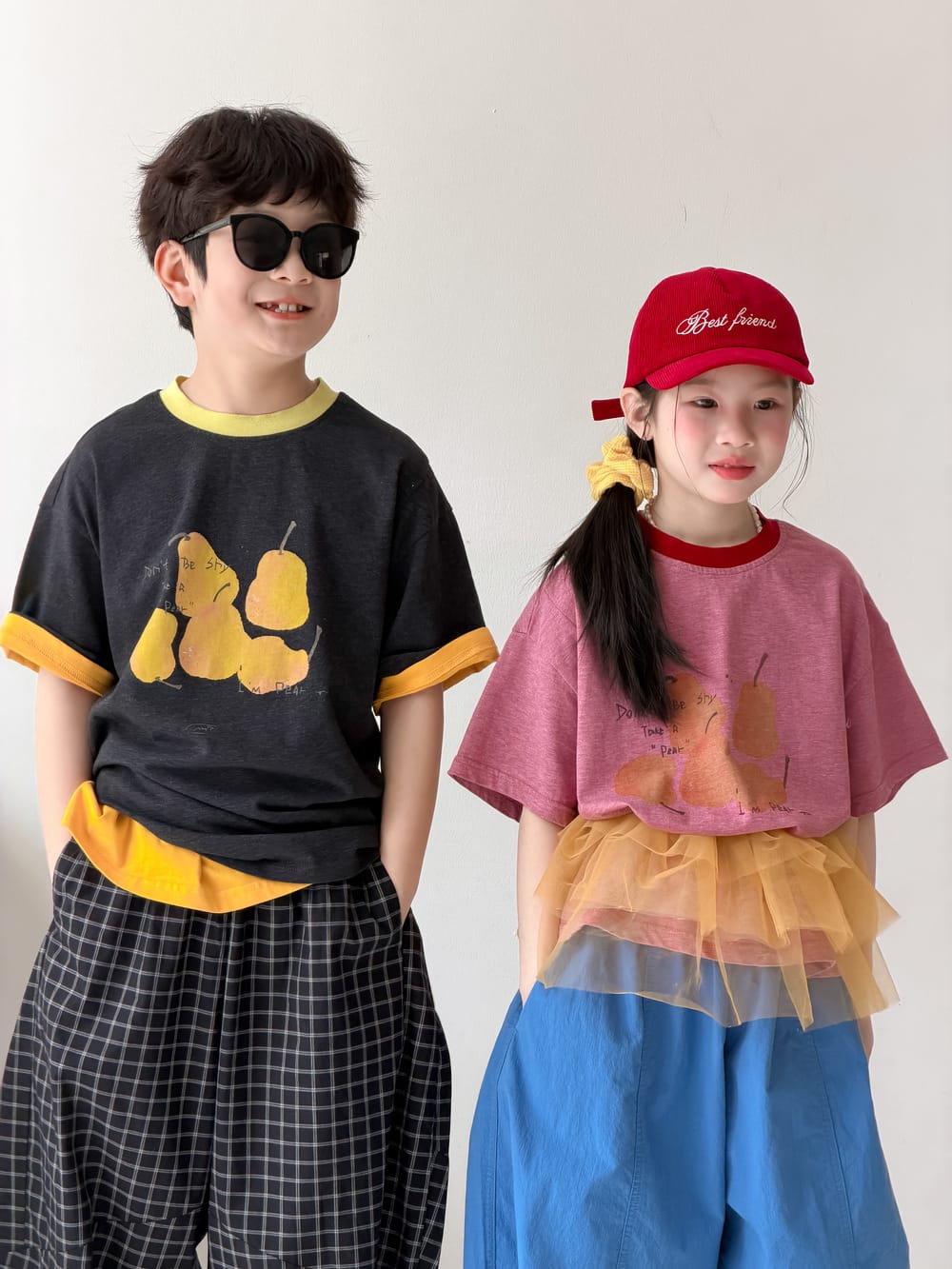 Pear Pattern Contrast Crewneck Top フルーツプリント 半袖Tシャツ【mh0013515】 KUMAI.KIDS 半袖Tシャツ