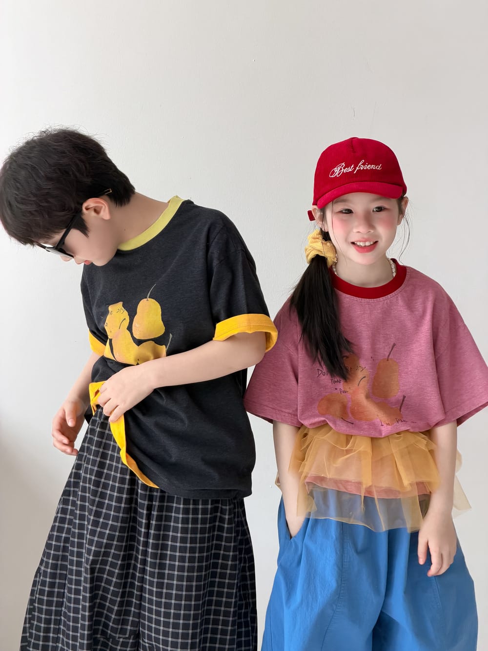 Pear Pattern Contrast Crewneck Top フルーツプリント 半袖Tシャツ【mh0013515】 KUMAI.KIDS 半袖Tシャツ
