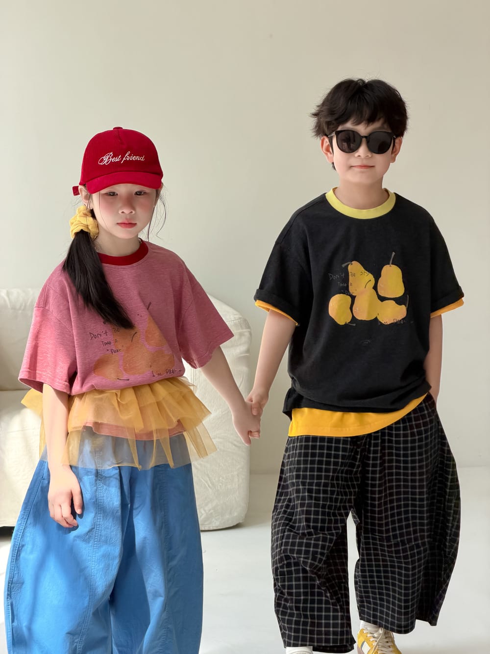 Pear Pattern Contrast Crewneck Top フルーツプリント 半袖Tシャツ【mh0013515】 KUMAI.KIDS 半袖Tシャツ