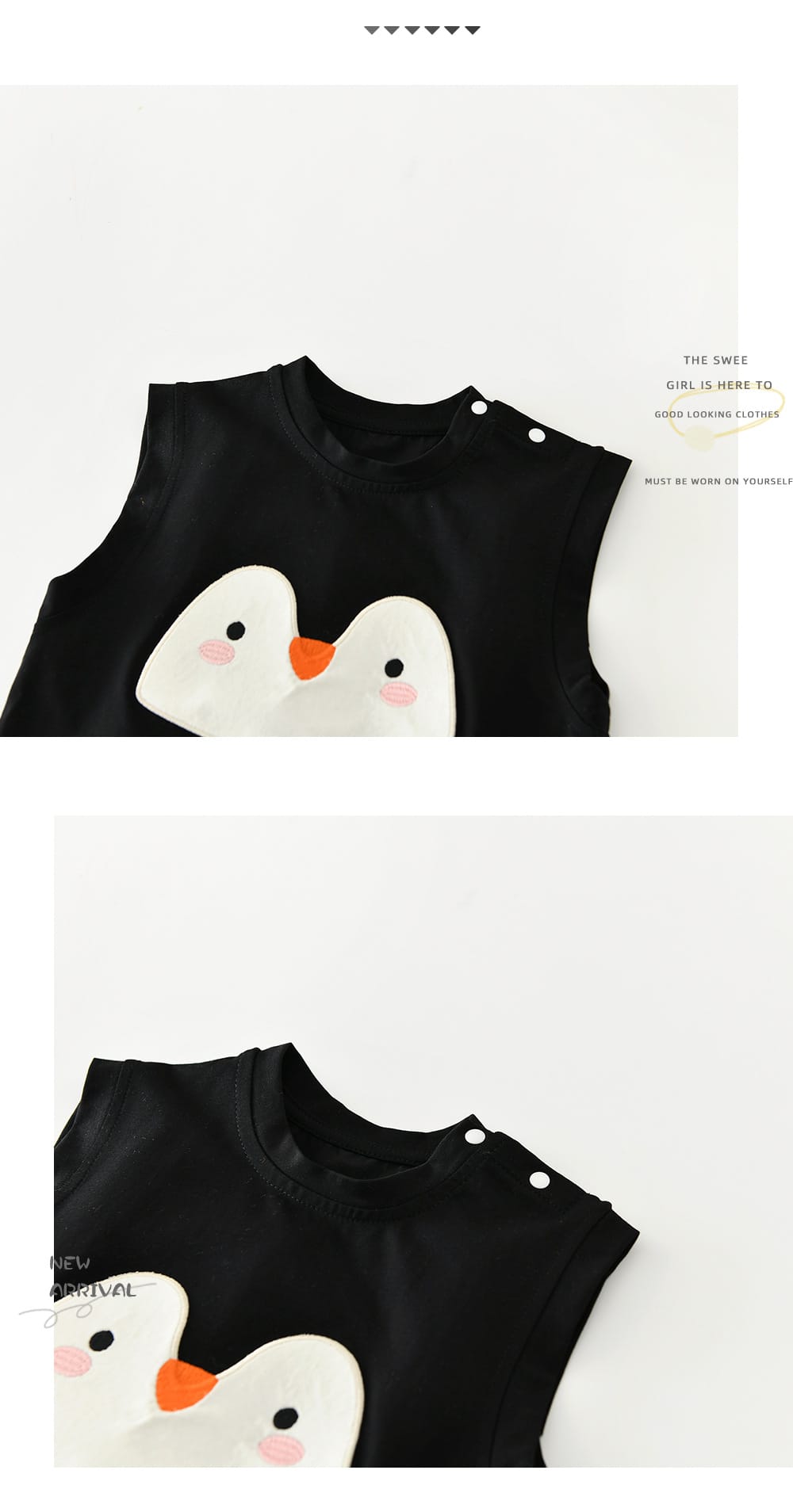 Penguin Applique Sleeveless Set ボーダー ノースリーブTシャツ セット【mh0012846】 ABNN ノースリーブセットアップ