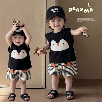 Penguin Applique Sleeveless Set ボーダー ノースリーブTシャツ セット【mh0012846】 ABNN ノースリーブセットアップ