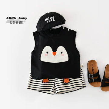 Penguin Applique Sleeveless Set ボーダー ノースリーブTシャツ セット【mh0012846】 ABNN ノースリーブセットアップ