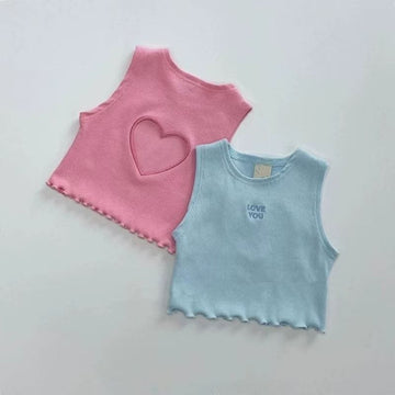 Personalized Love Embroidery Top ハート 刺繍 ノースリーブTシャツ【mh0012901】 yi nian ni タンクトップ・キャミソール・ノースリーブトップス