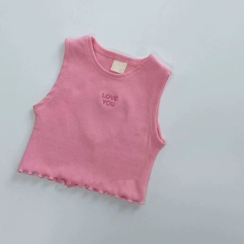 Personalized Love Embroidery Top ハート 刺繍 ノースリーブTシャツ【mh0012901】 yi nian ni タンクトップ・キャミソール・ノースリーブトップス