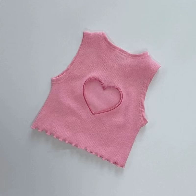 Personalized Love Embroidery Top ハート 刺繍 ノースリーブTシャツ【mh0012901】 yi nian ni タンクトップ・キャミソール・ノースリーブトップス