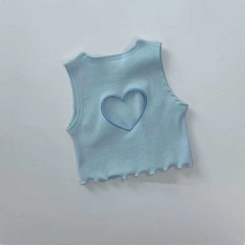 Personalized Love Embroidery Top ハート 刺繍 ノースリーブTシャツ【mh0012901】 yi nian ni タンクトップ・キャミソール・ノースリーブトップス