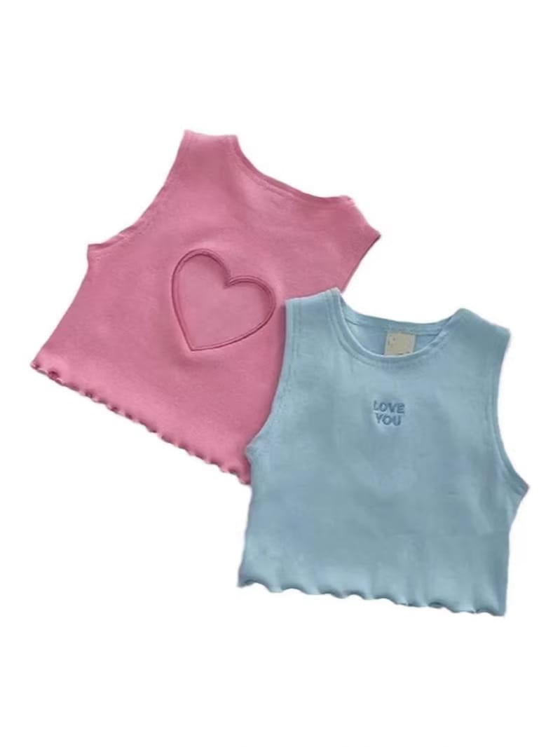 Personalized Love Embroidery Top ハート 刺繍 ノースリーブTシャツ【mh0012901】 yi nian ni タンクトップ・キャミソール・ノースリーブトップス