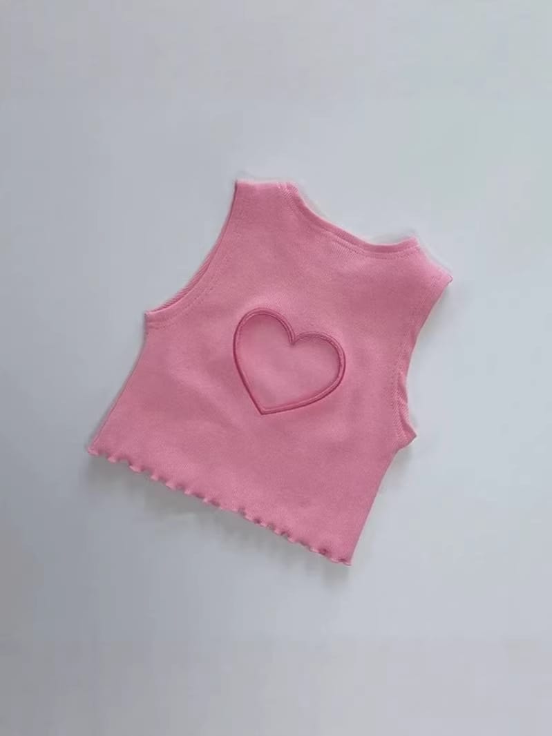 Personalized Love Embroidery Top ハート 刺繍 ノースリーブTシャツ【mh0012901】 yi nian ni タンクトップ・キャミソール・ノースリーブトップス