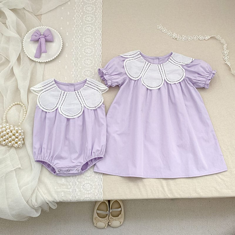 Petal Collar Romper Puff Sleeve Dress ラッフル ロンパース ミモレ丈ワンピース【mh0013158】 Aeg babyi ノースリーブロンパース