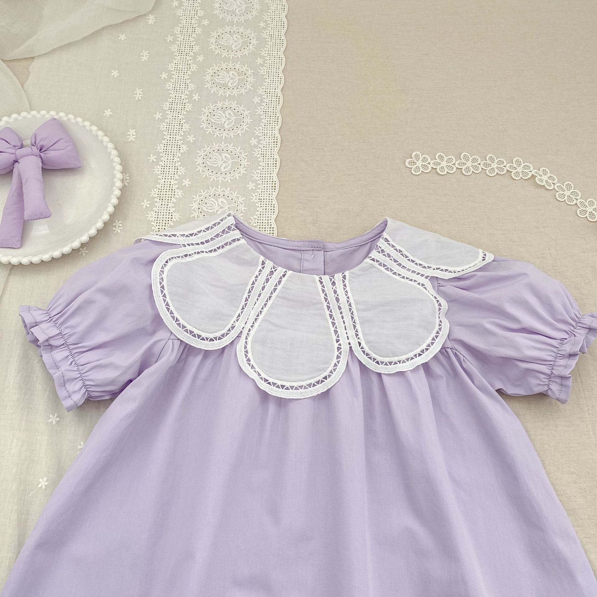Petal Collar Romper Puff Sleeve Dress ラッフル ロンパース ミモレ丈ワンピース【mh0013158】 Aeg babyi ノースリーブロンパース