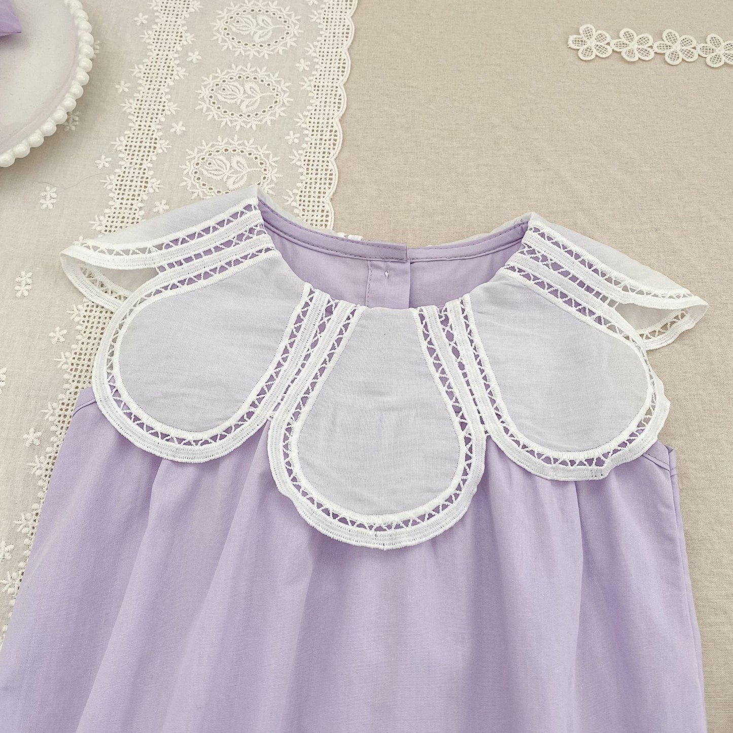 Petal Collar Romper Puff Sleeve Dress ラッフル ロンパース ミモレ丈ワンピース【mh0013158】 Aeg babyi ノースリーブロンパース