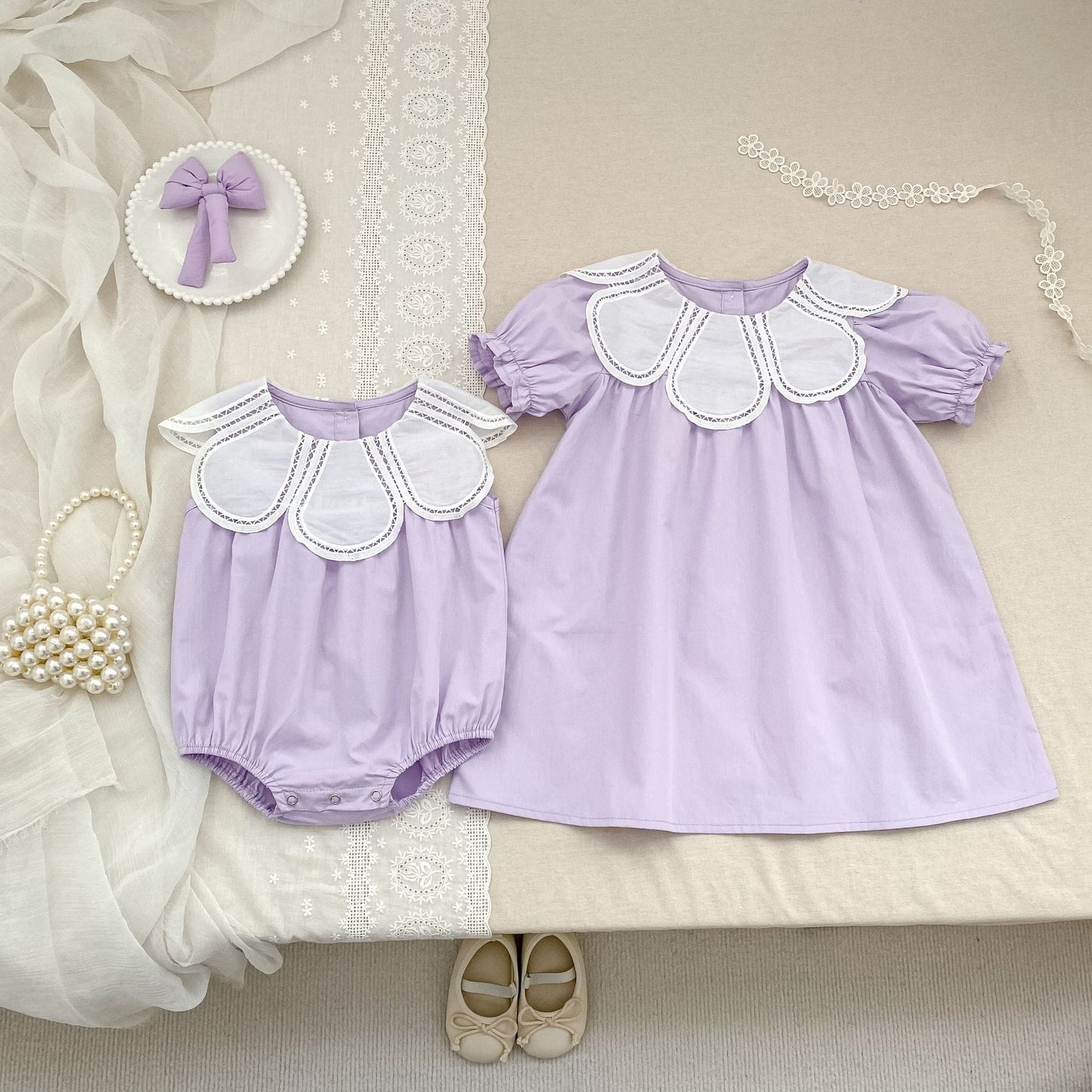 Petal Collar Romper Puff Sleeve Dress ラッフル ロンパース ミモレ丈ワンピース【mh0013158】 Aeg babyi ノースリーブロンパース