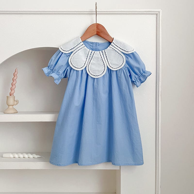 Petal Collar Romper Puff Sleeve Dress ラッフル ロンパース ミモレ丈ワンピース【mh0013158】 Blue Dress / 90cm Aeg babyi ノースリーブロンパース