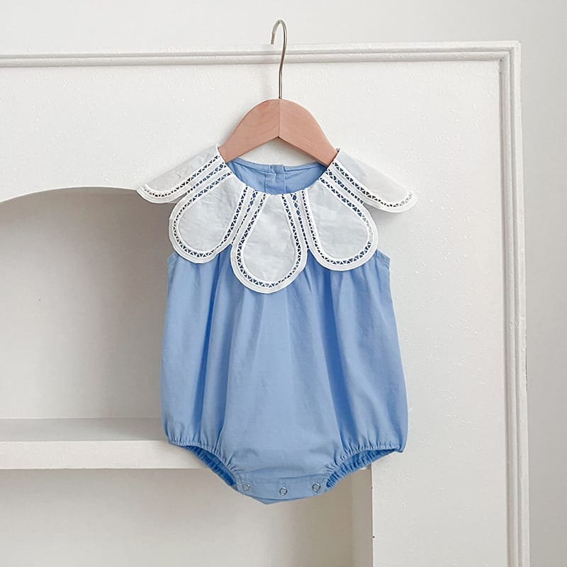 Petal Collar Romper Puff Sleeve Dress ラッフル ロンパース ミモレ丈ワンピース【mh0013158】 Blue Rompers / 66cm Aeg babyi ノースリーブロンパース