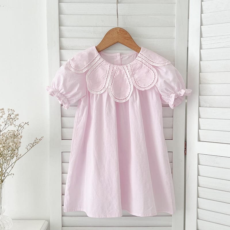 Petal Collar Romper Puff Sleeve Dress ラッフル ロンパース ミモレ丈ワンピース【mh0013158】 Pink Dress / 90cm Aeg babyi ノースリーブロンパース